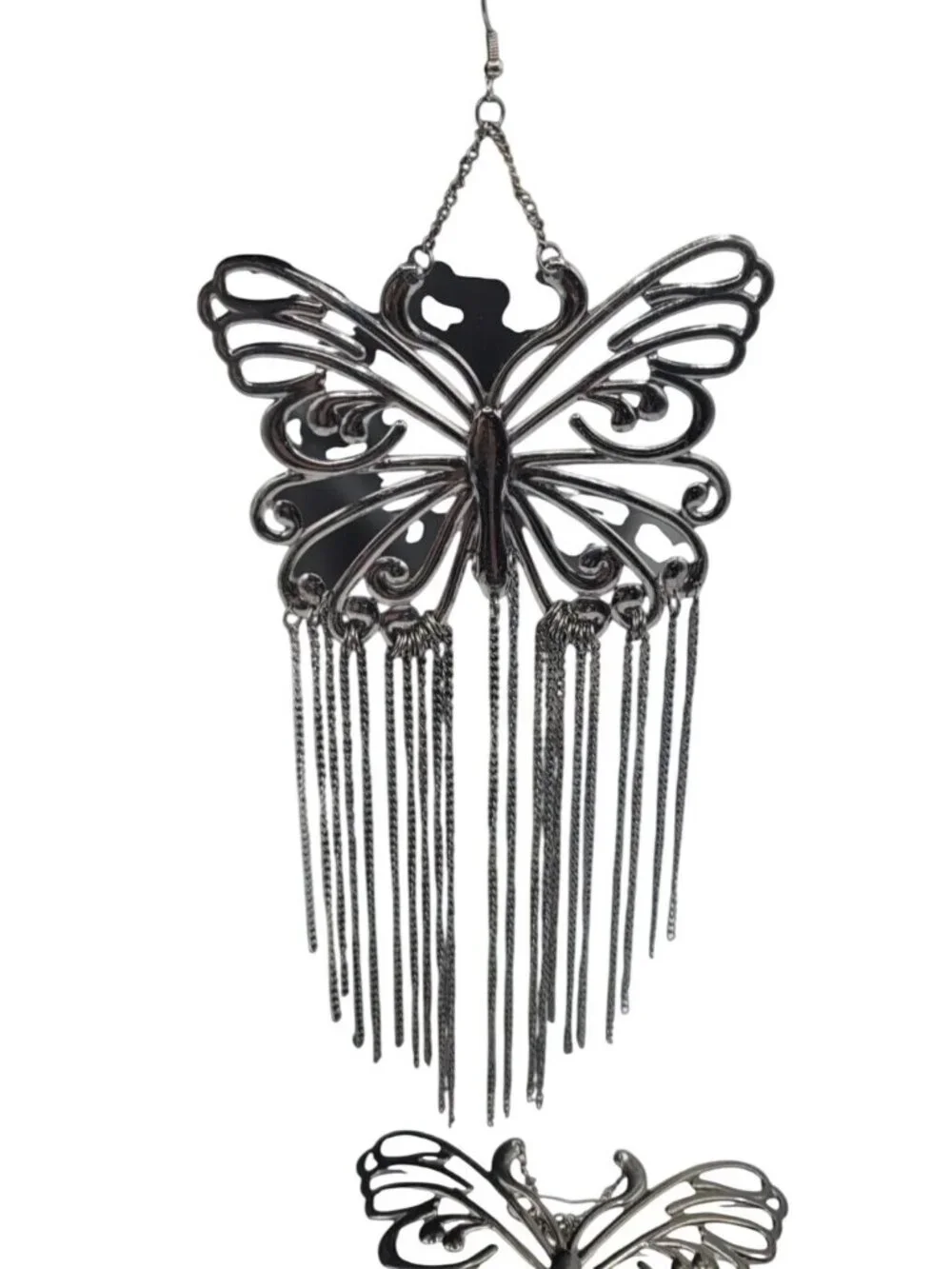 XXL Butterfly Runway Earrings Black Butterfly Tassel Statement Dangle Hooks 8"+ - Picture 2 of 10
